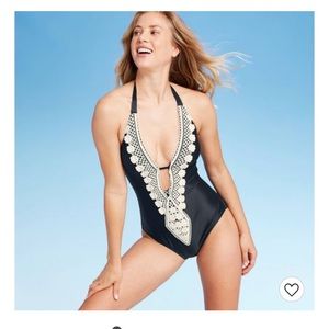 Black Crochet One Piece